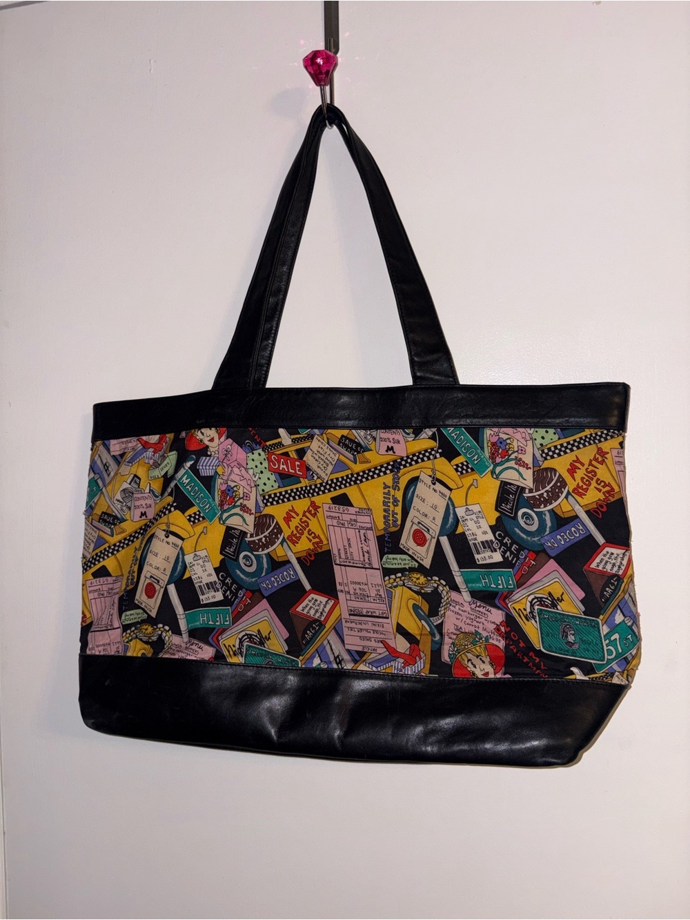 Vintage 1991 Nicole Miller Large Tote Bag with Black Trim